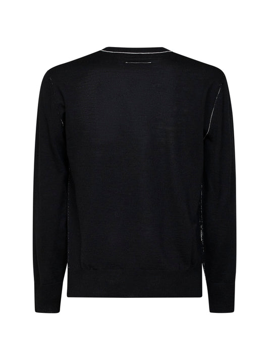Black wool blend knit crewneck sweater