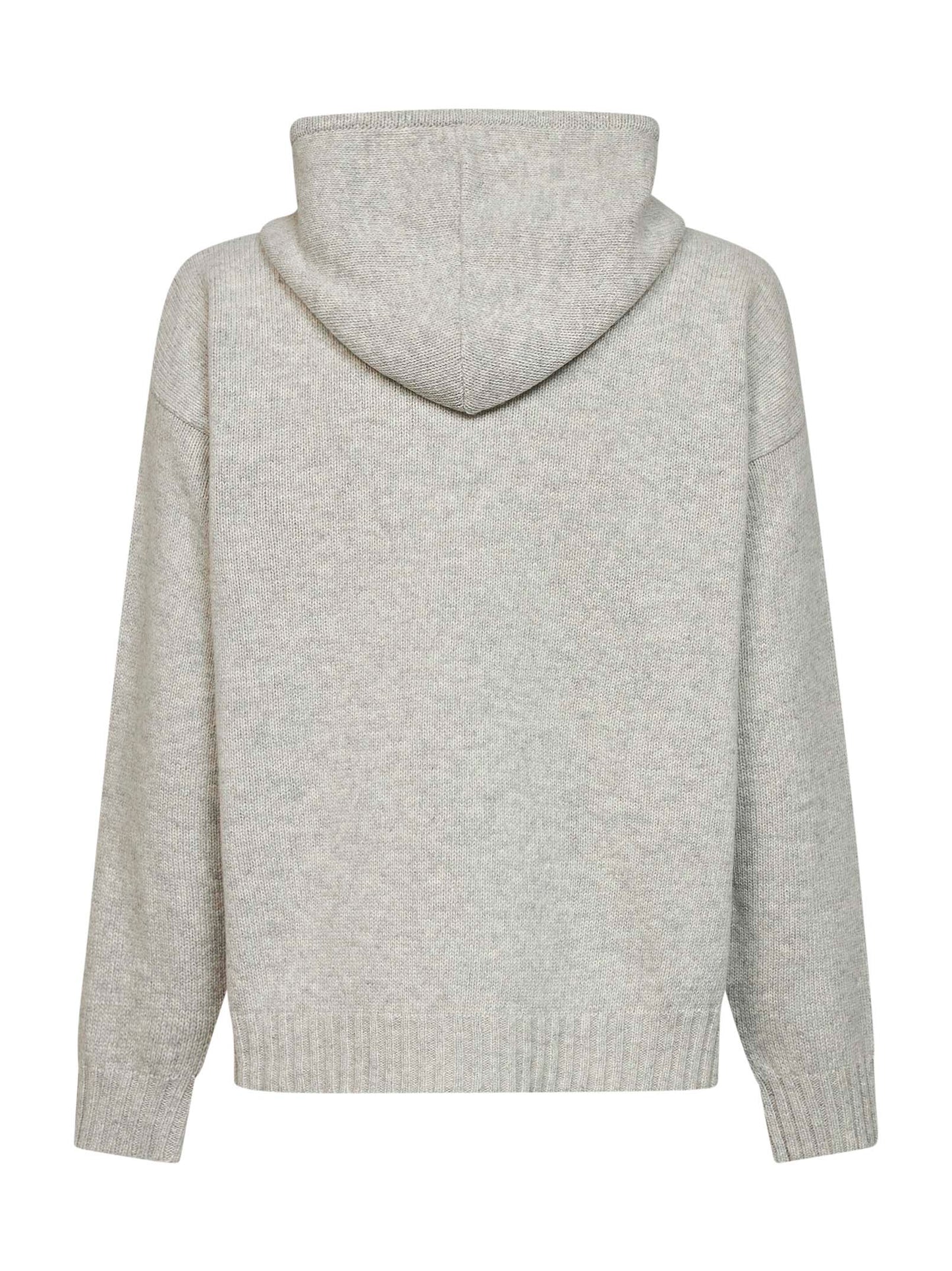 Felpa con cappuccio in maglia di misto lana grigio melange con firma