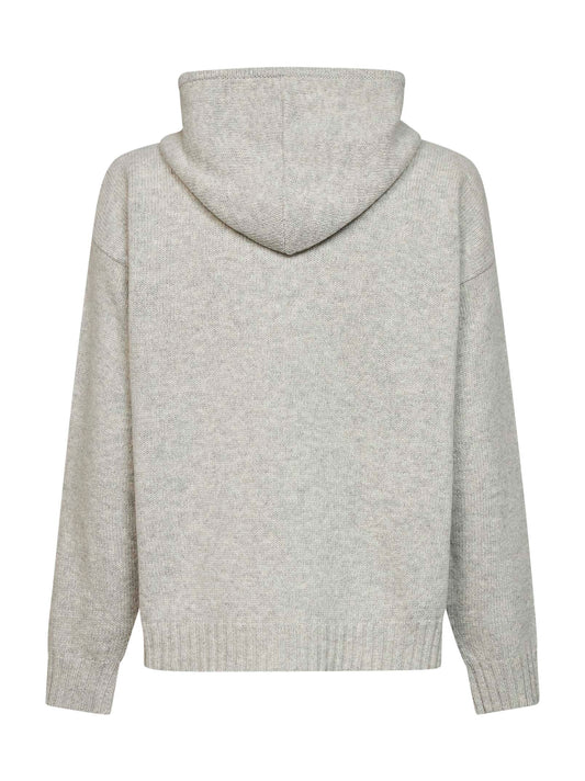Melange grey wool blend knit hoodie with signature