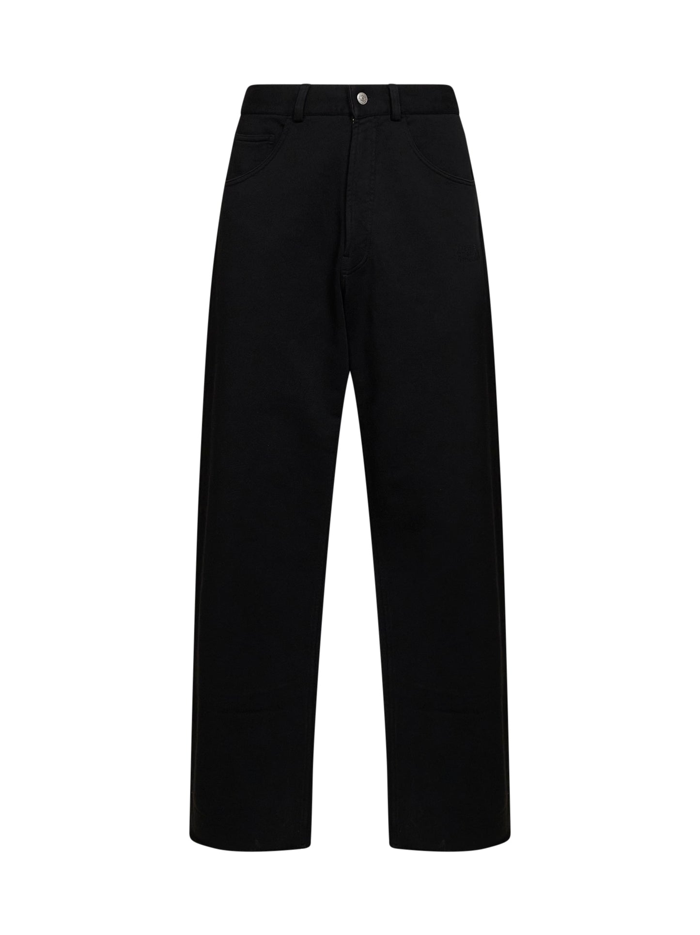 Black unbrushed cotton trousers with logo