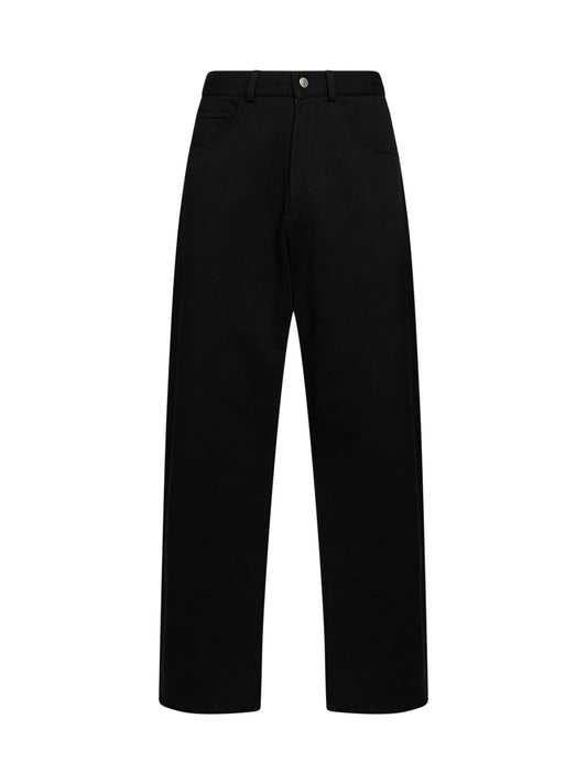 Black unbrushed cotton trousers with logo