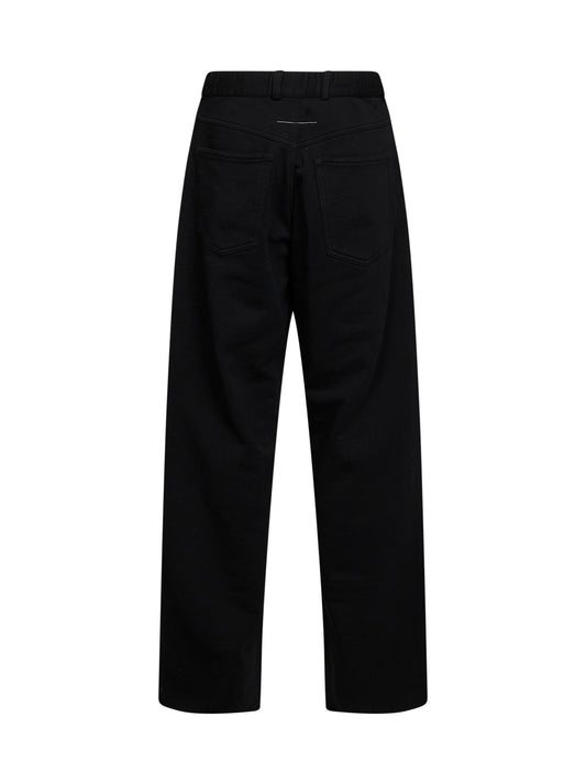Black unbrushed cotton trousers with logo