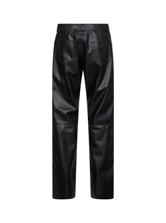 Black faux leather five-pocket trousers