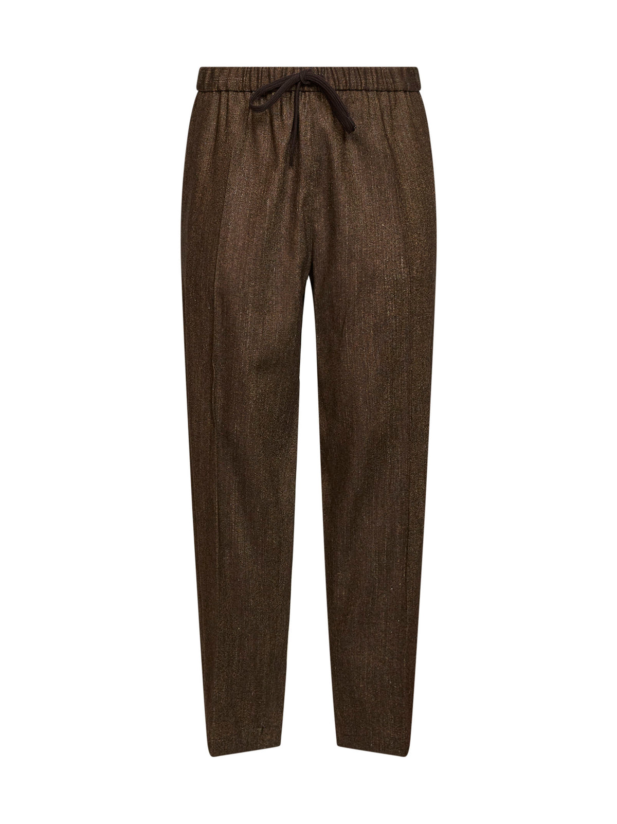 Brown mélange wool-blend drawstring trousers
