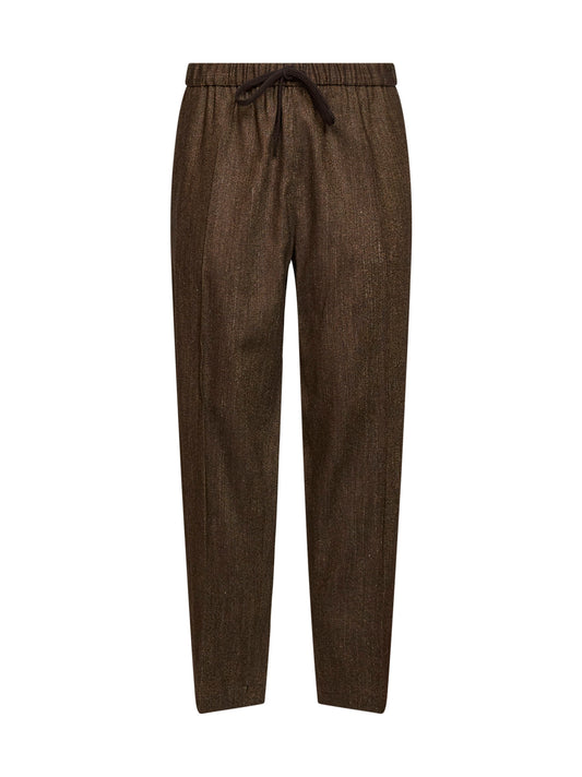 Brown mélange wool-blend drawstring trousers