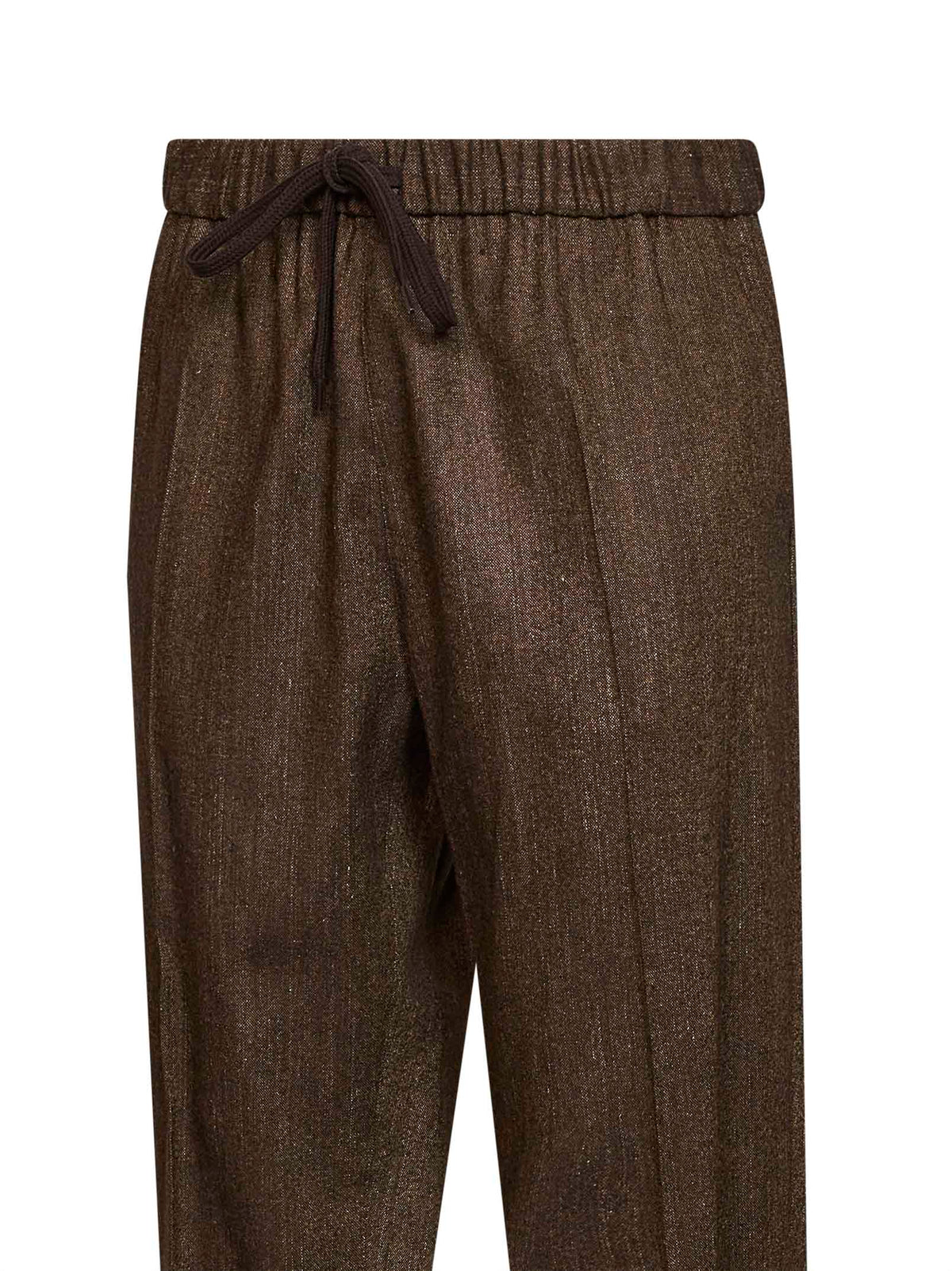 Brown mélange wool-blend drawstring trousers