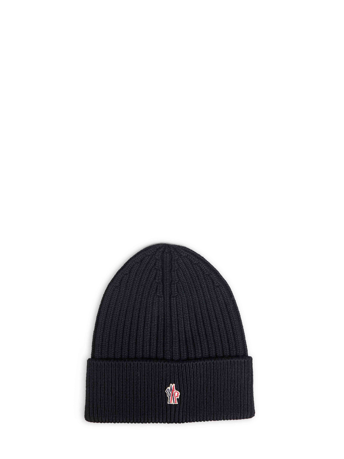 Black wool beanie with logo patch