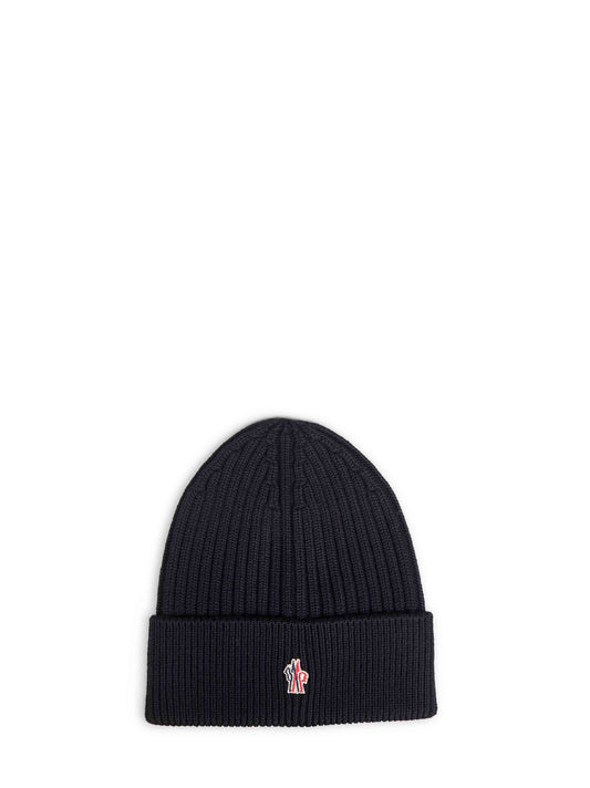 Black wool beanie with logo patch