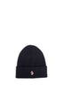 Black wool beanie with logo patch