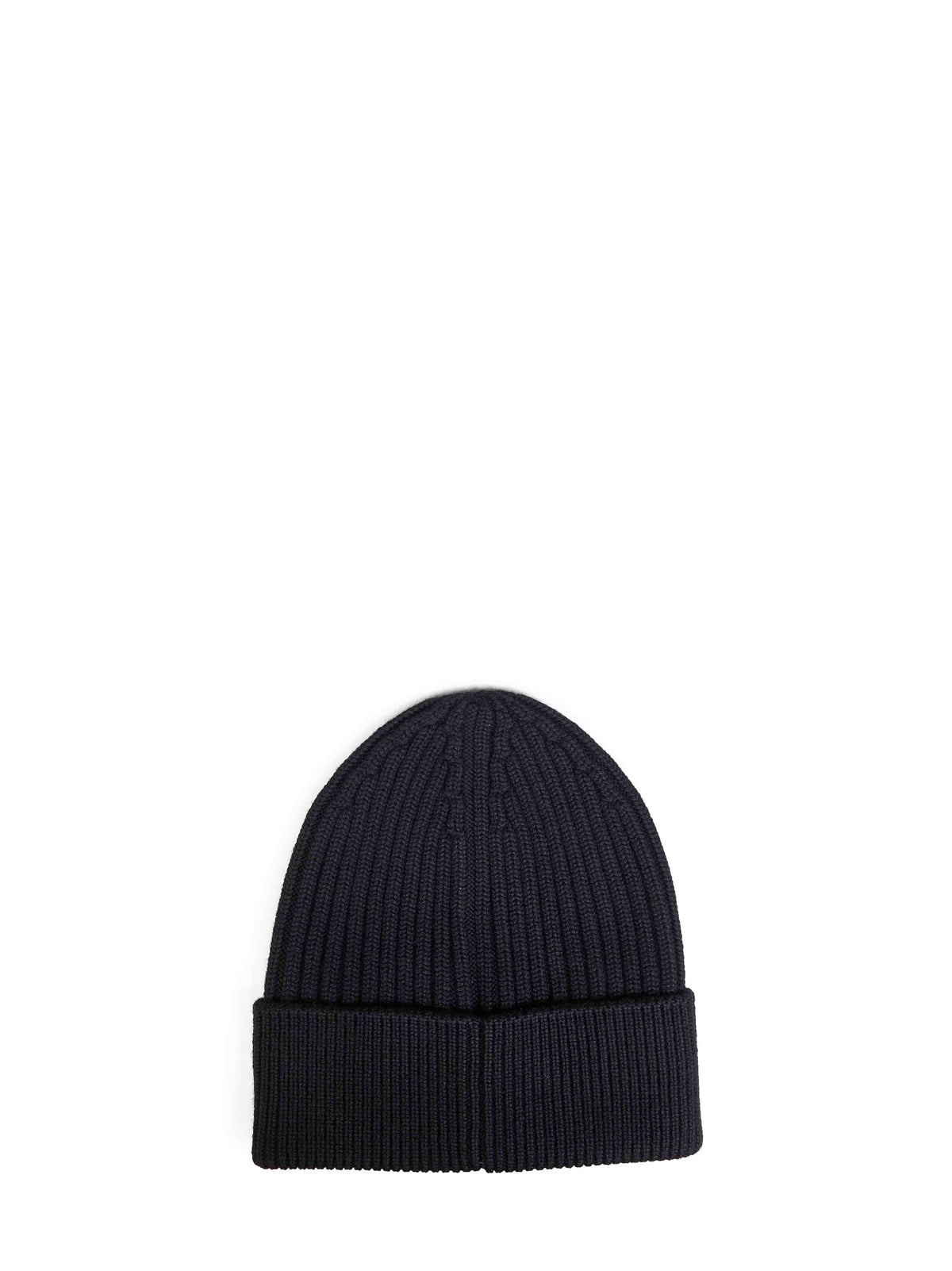 Black wool beanie with logo patch