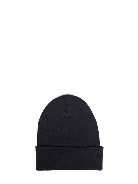 Black wool beanie with logo patch