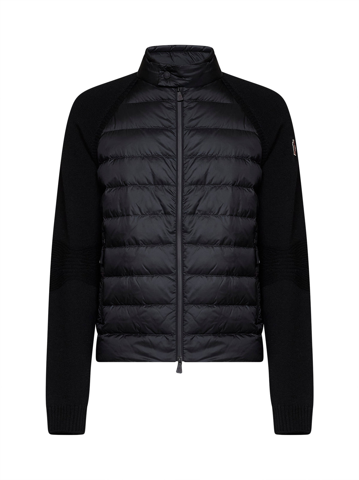 Black wool-blend zip-up padded cardigan
