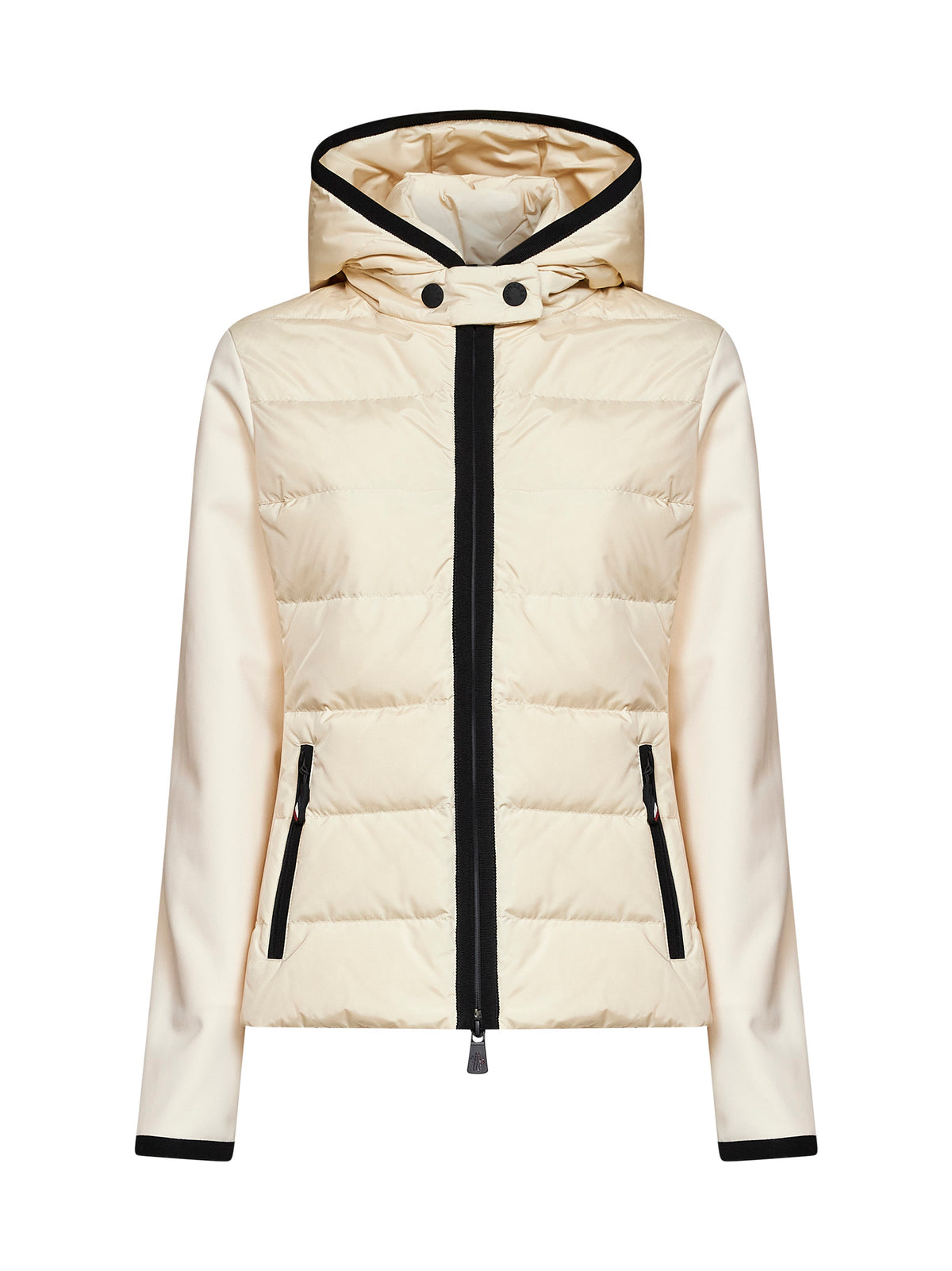 Felpa imbottita con zip e cappuccio bianco avorio