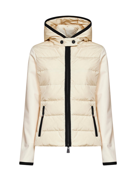 Ivory white hooded padded zip-up sweatshirt