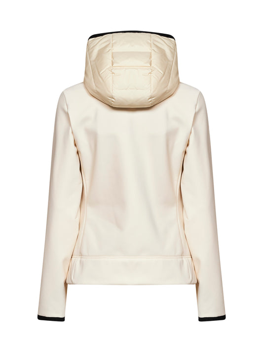 Ivory white hooded padded zip-up sweatshirt