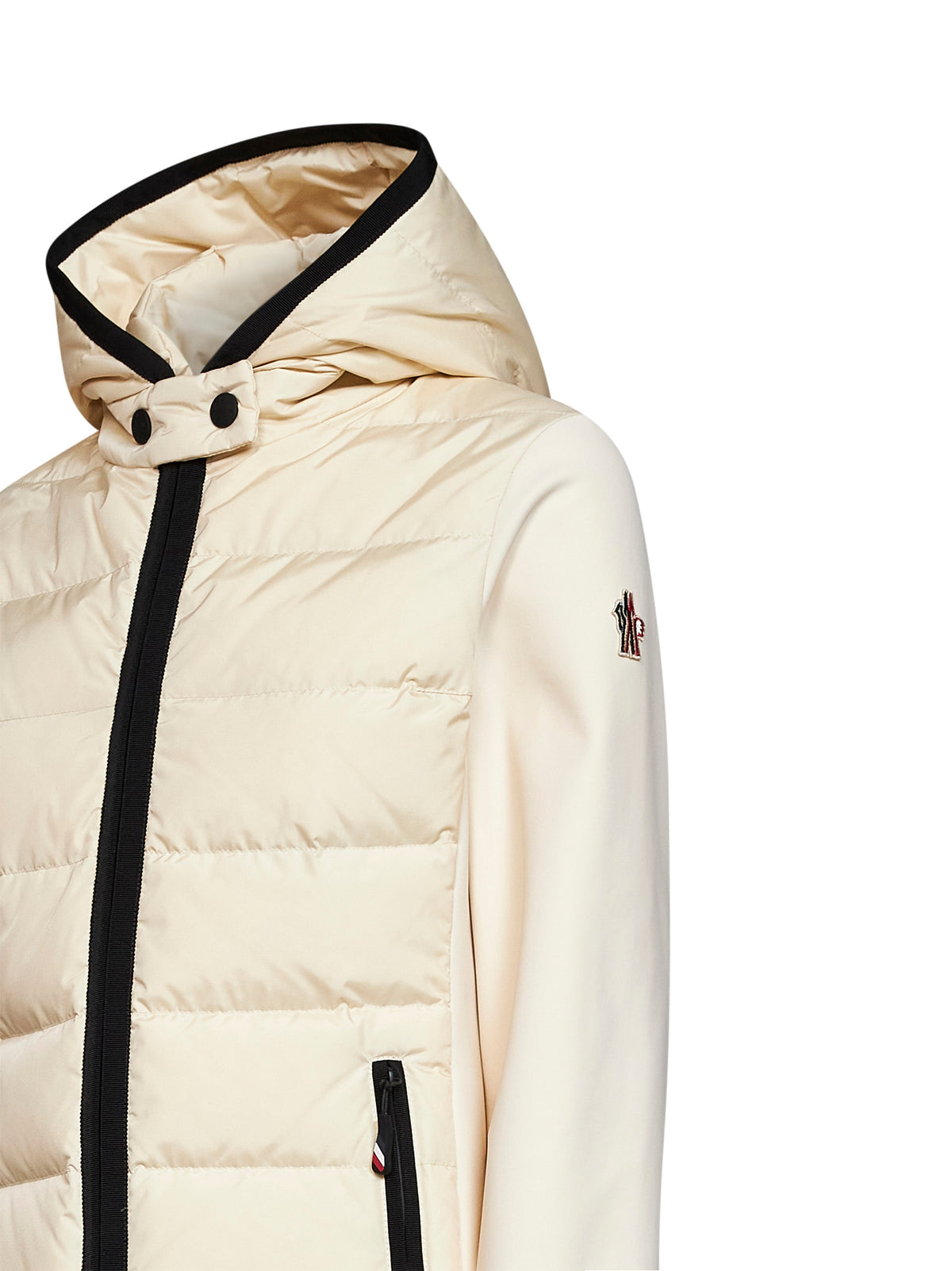 Felpa imbottita con zip e cappuccio bianco avorio