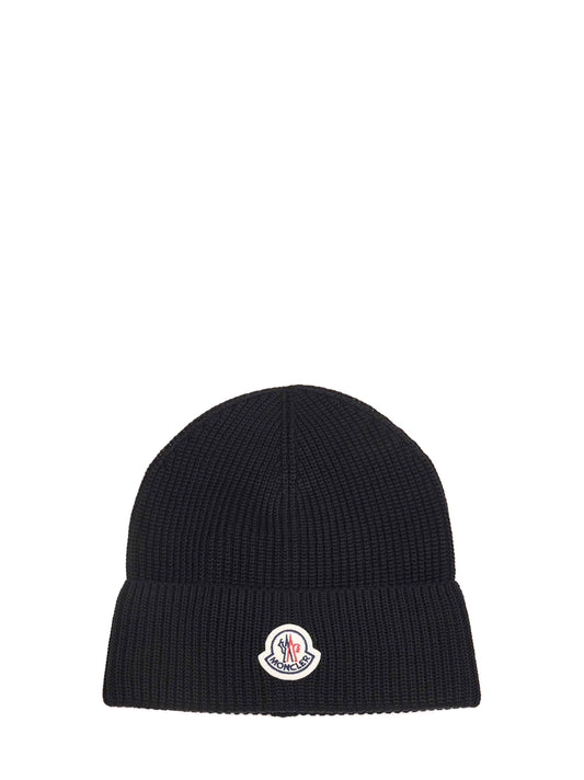 Berretto con logo in maglia di cotone nero