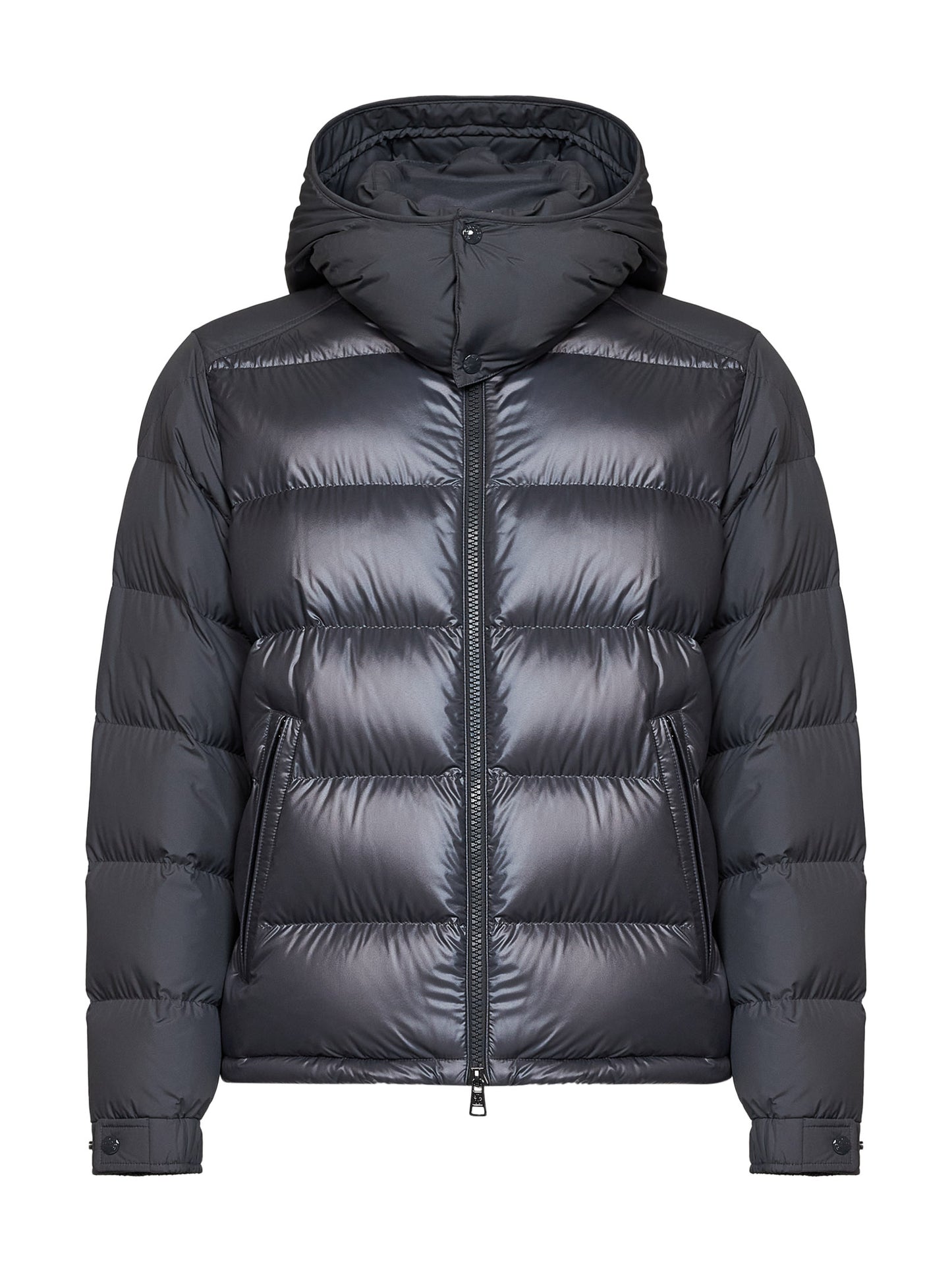 Piumino corto con cappuccio Moncler Maya grigio scuro