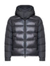 Piumino corto con cappuccio Moncler Maya grigio scuro