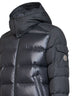 Piumino corto con cappuccio Moncler Maya grigio scuro