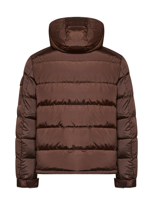 Piumino corto con cappuccio Moncler Maya opaco marrone