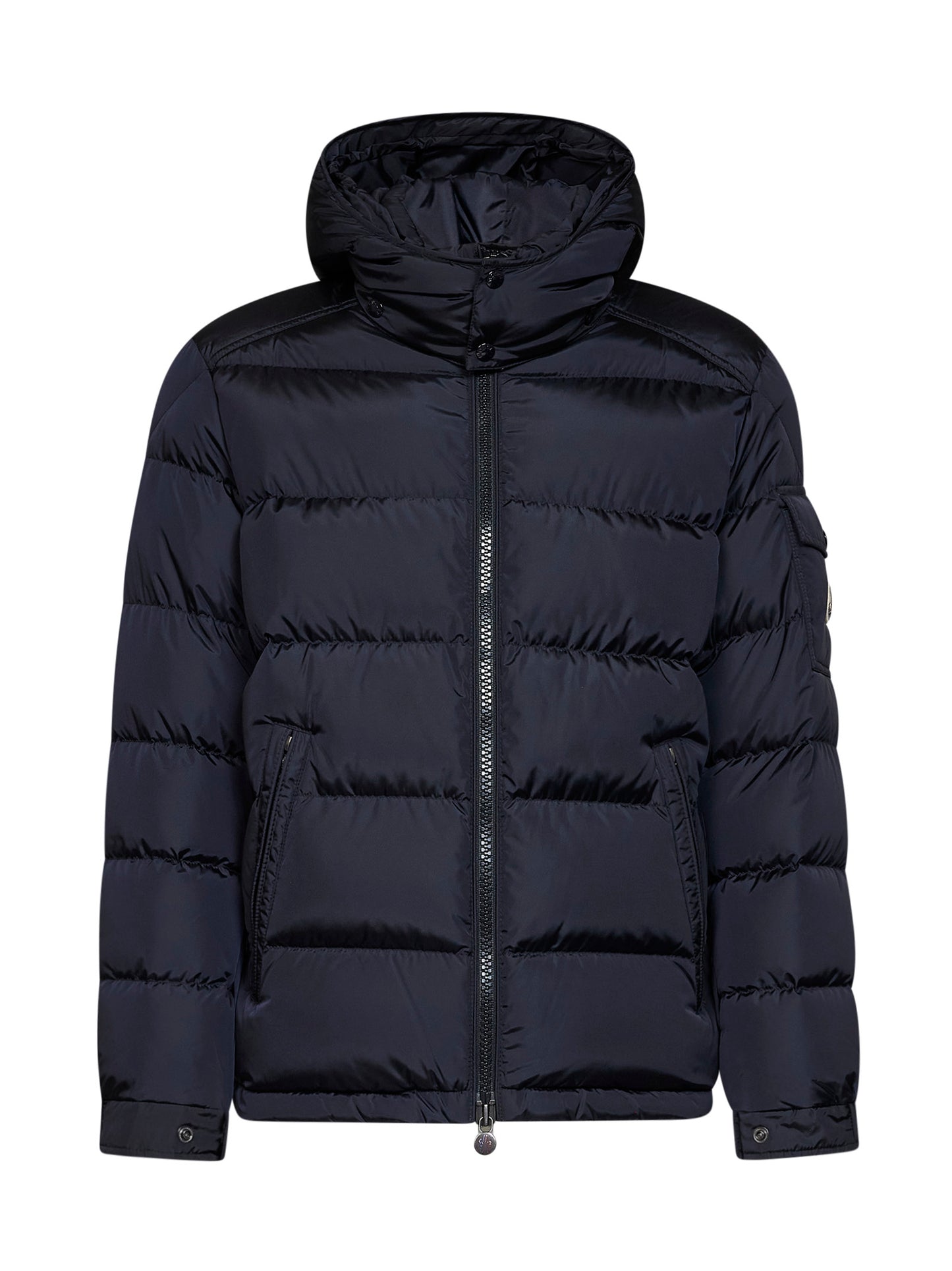 Blue Moncler Maya matte short hooded down jacket