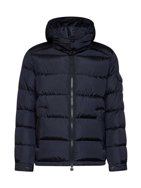 Blue Moncler Maya matte short hooded down jacket