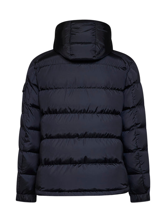 Blue Moncler Maya matte short hooded down jacket