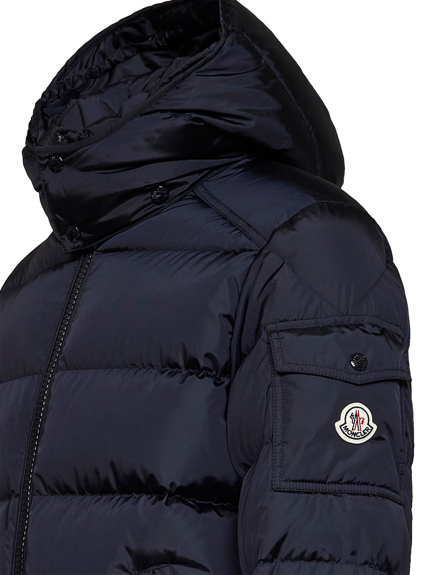 Blue Moncler Maya matte short hooded down jacket