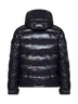 Piumino corto con cappuccio Moncler Maya blu navy