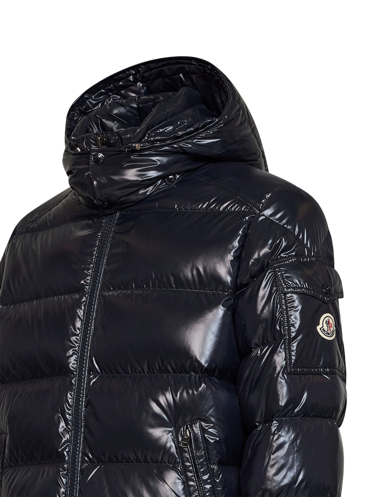 Piumino corto con cappuccio Moncler Maya blu navy