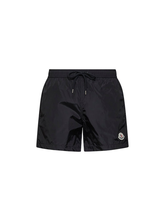 Black nylon technique swim shorts with logo patch