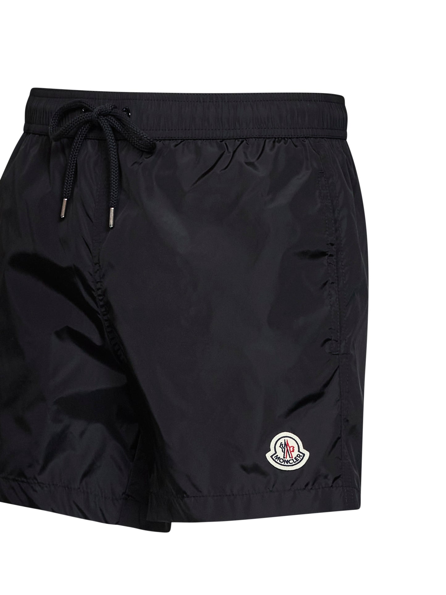 Black nylon technique swim shorts with logo patch