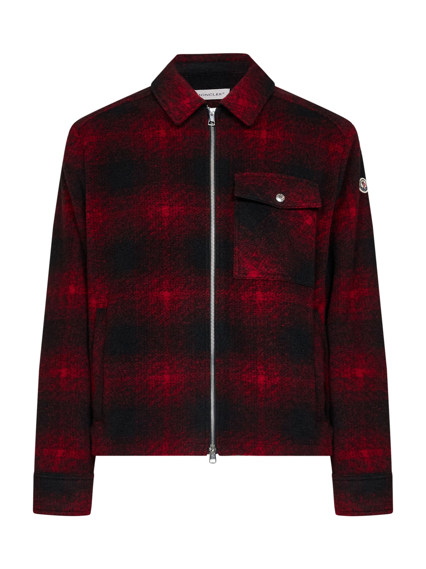 Red check wool-blend jersey zip-up overshirt