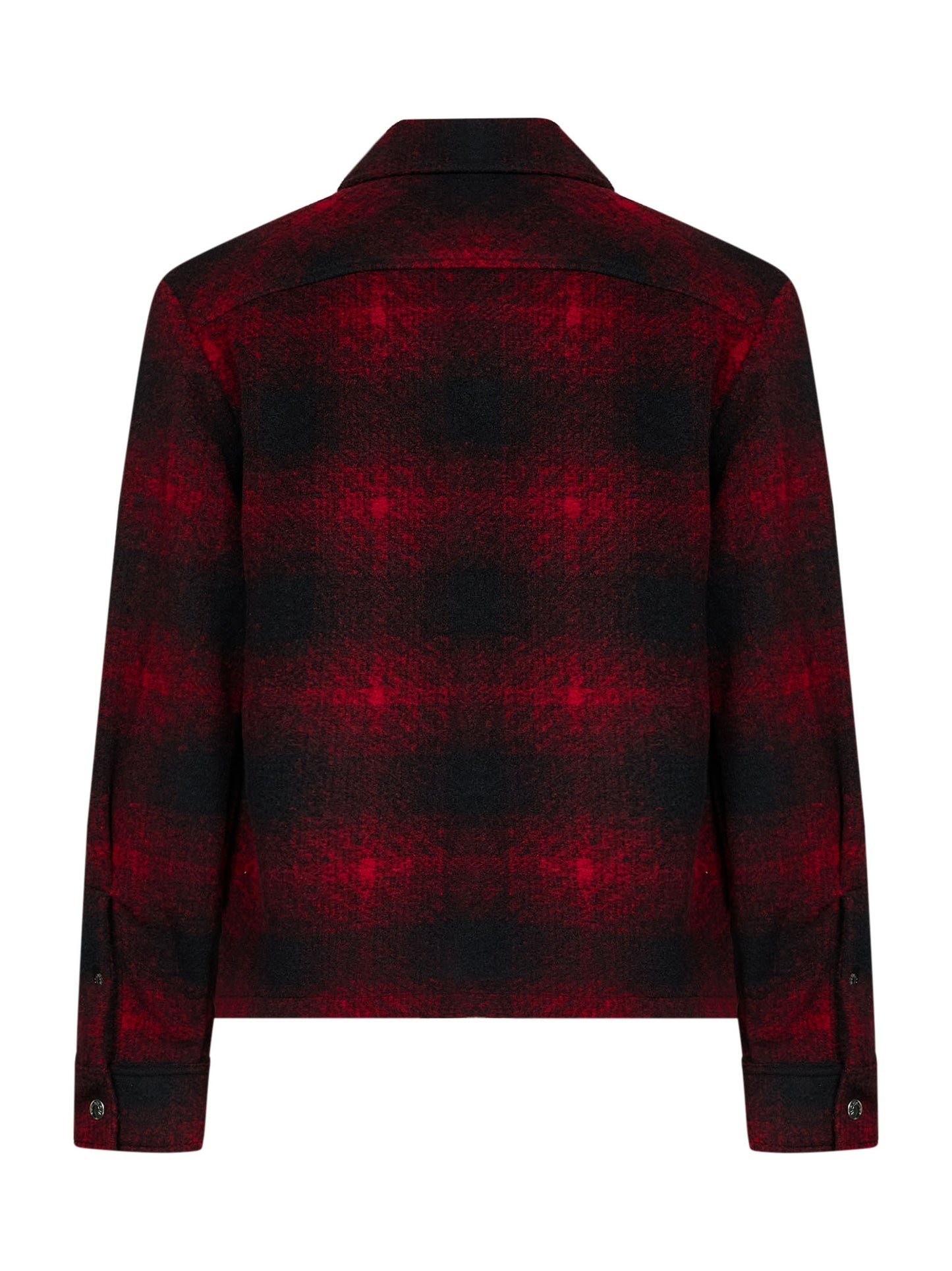 Red check wool-blend jersey zip-up overshirt