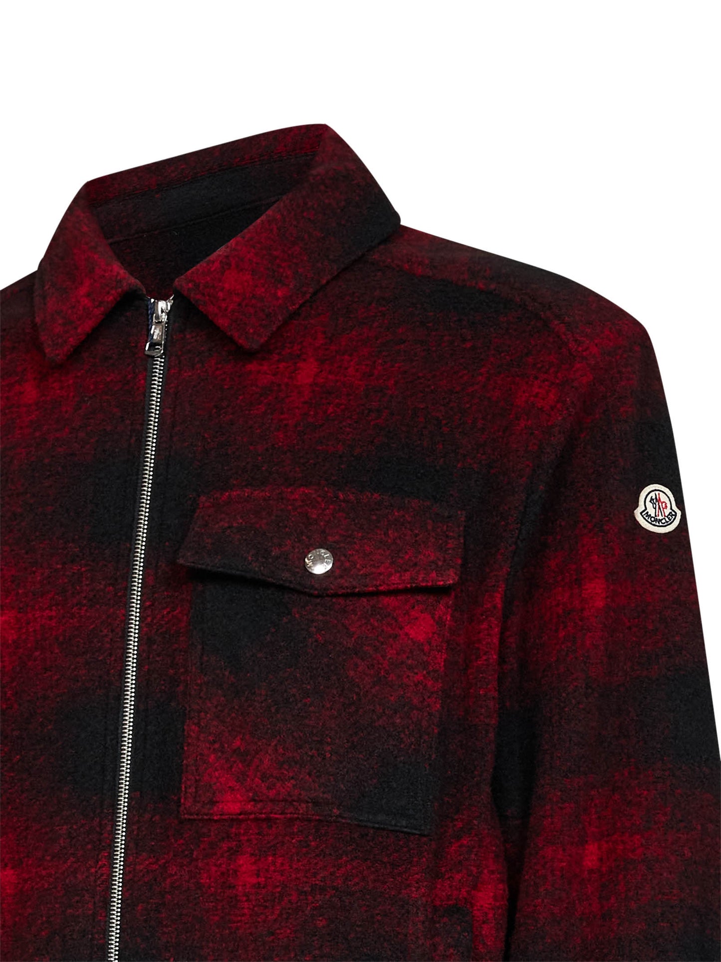 Red check wool-blend jersey zip-up overshirt
