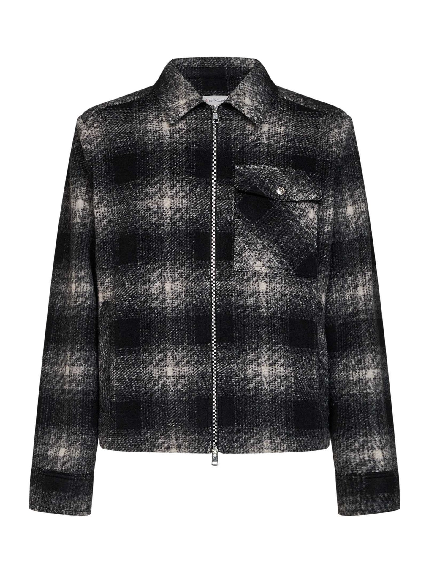 Overshirt con zip in jersey di misto lana a quadri nero