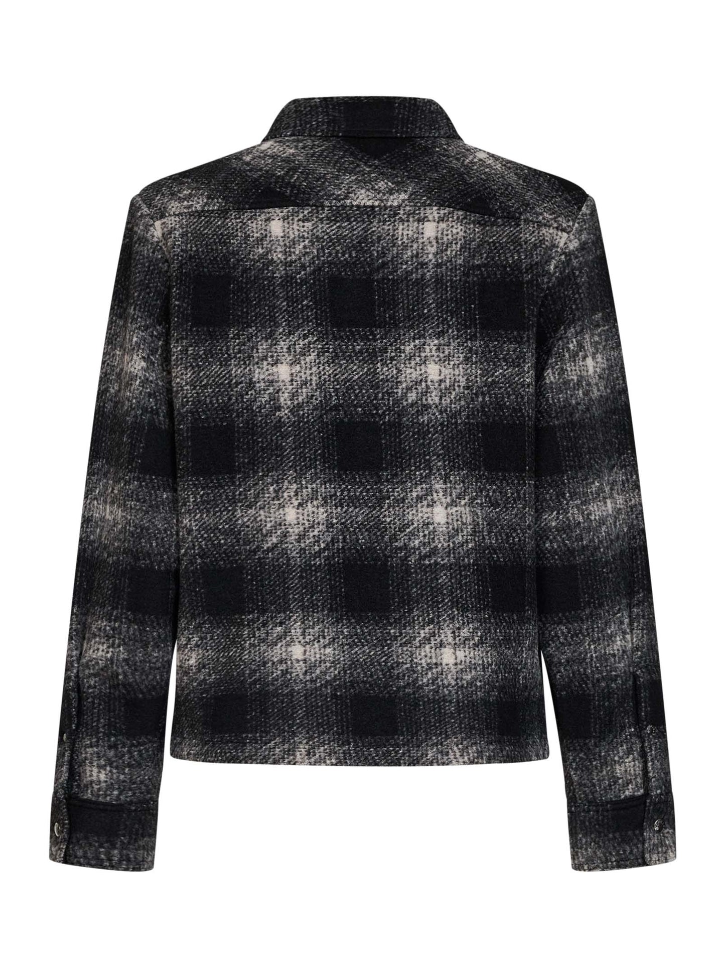 Overshirt con zip in jersey di misto lana a quadri nero
