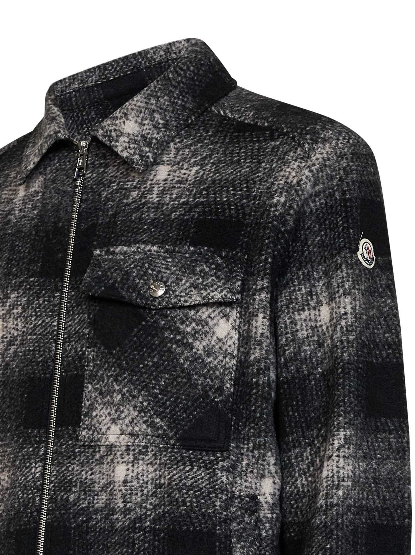 Overshirt con zip in jersey di misto lana a quadri nero