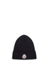 Berretto in lana extra fine a costine nera con logo