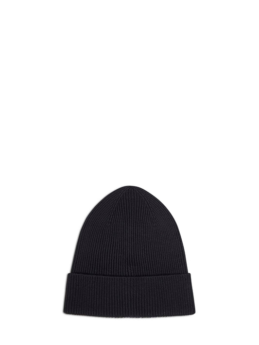 Black ribbed extra-fine wool beanie with logo