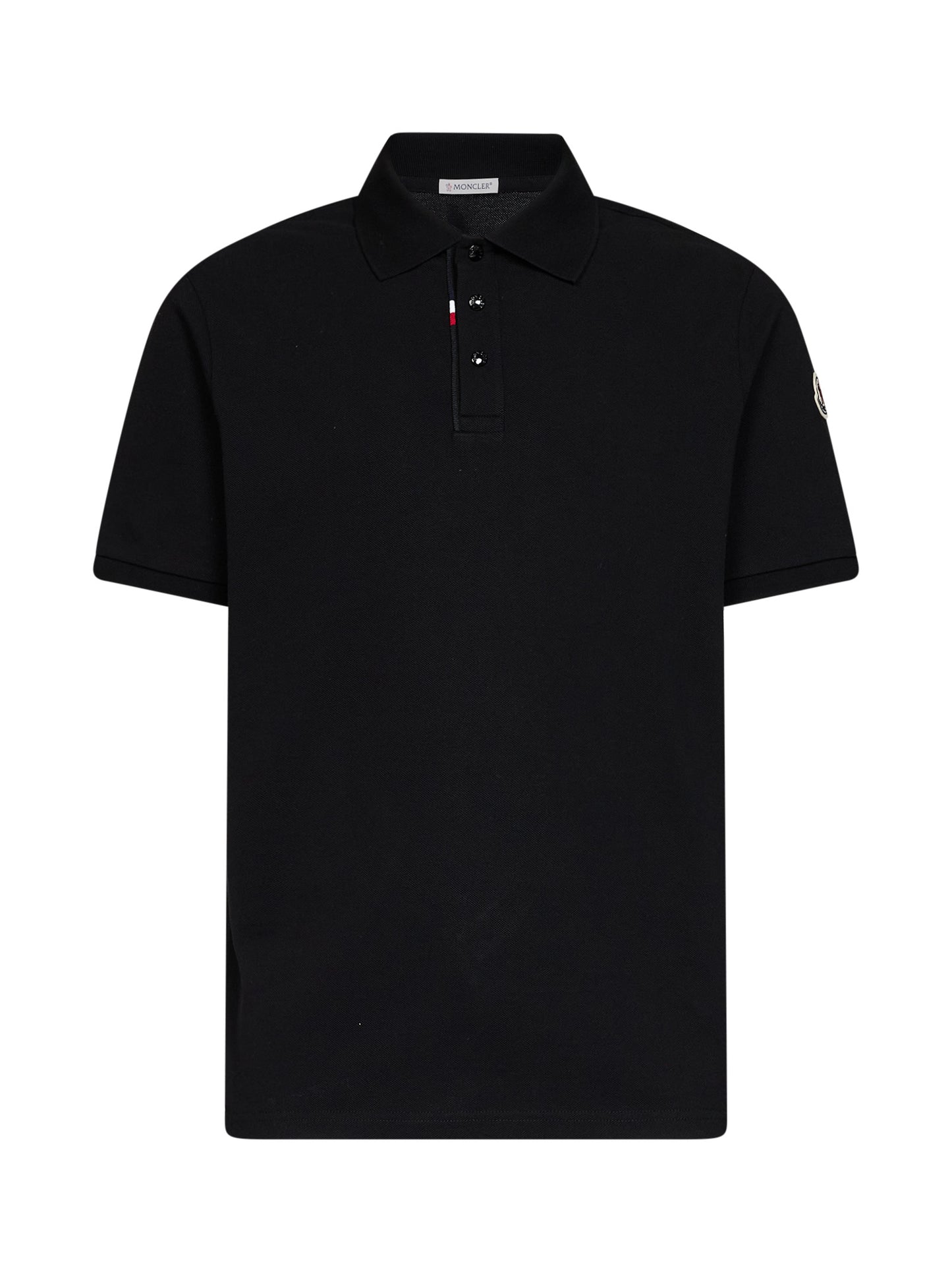 Polo in piquet di cotone nero con logo