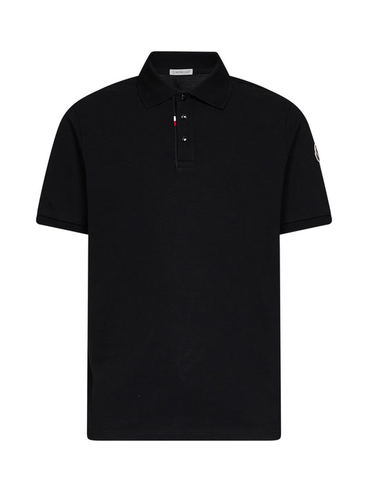 Black cotton piqué polo shirt with logo