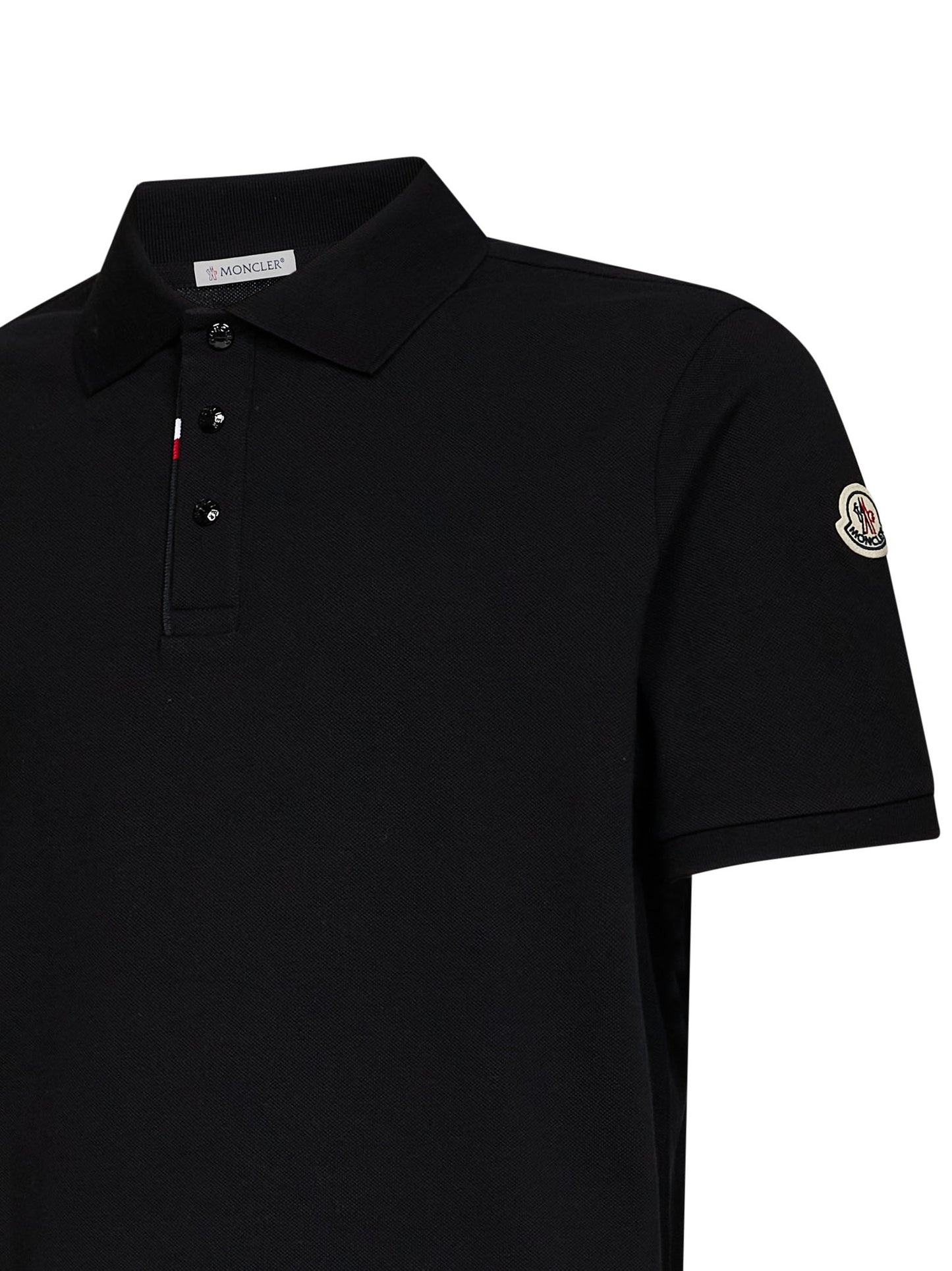 Polo in piquet di cotone nero con logo