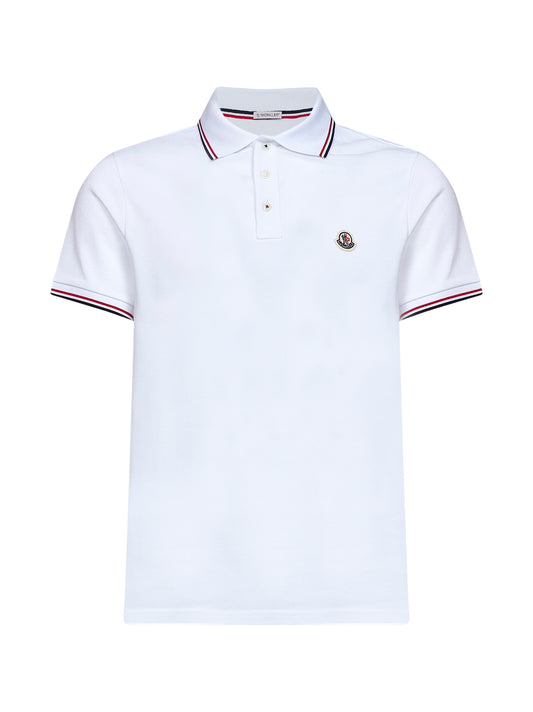 White cotton piqué polo shirt with tricolor trims