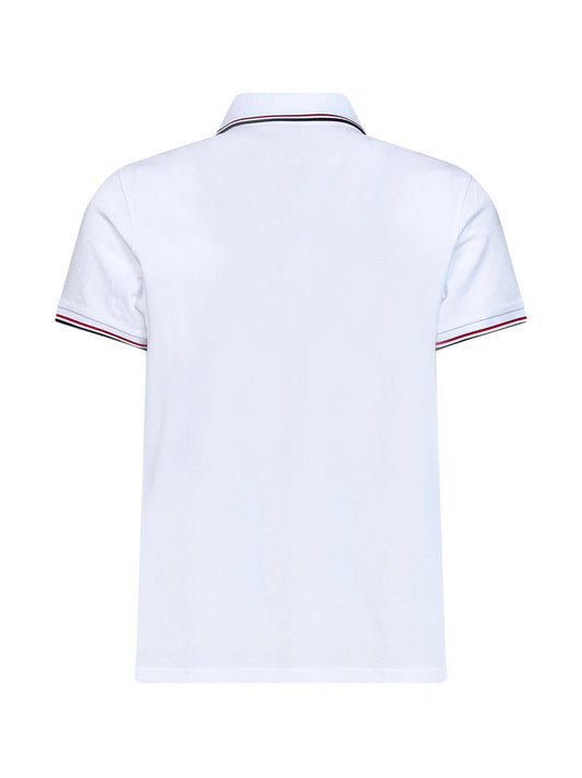 White cotton piqué polo shirt with tricolor trims