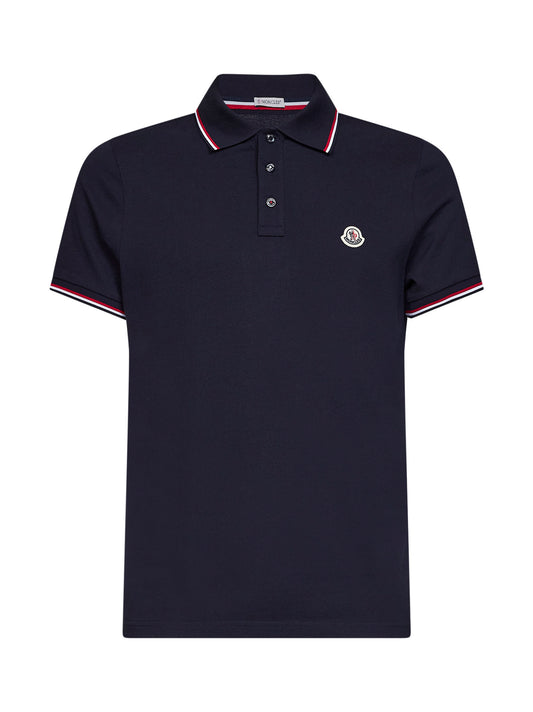Polo in piquet di cotone blu con finiture tricolore