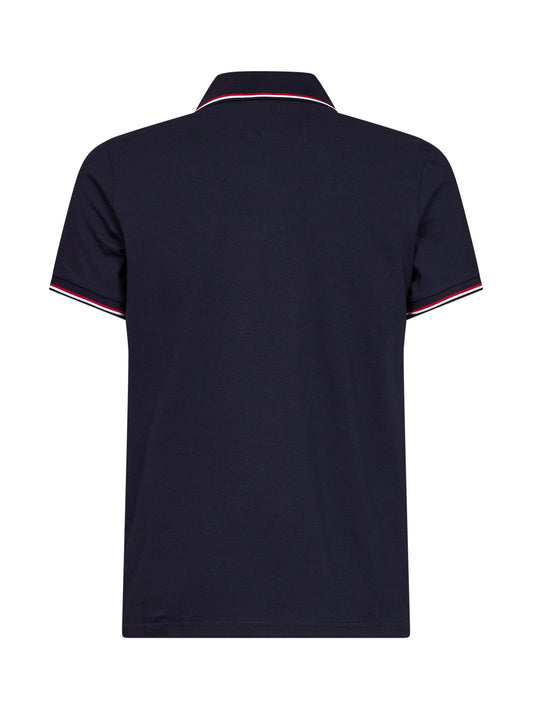 Polo in piquet di cotone blu con finiture tricolore