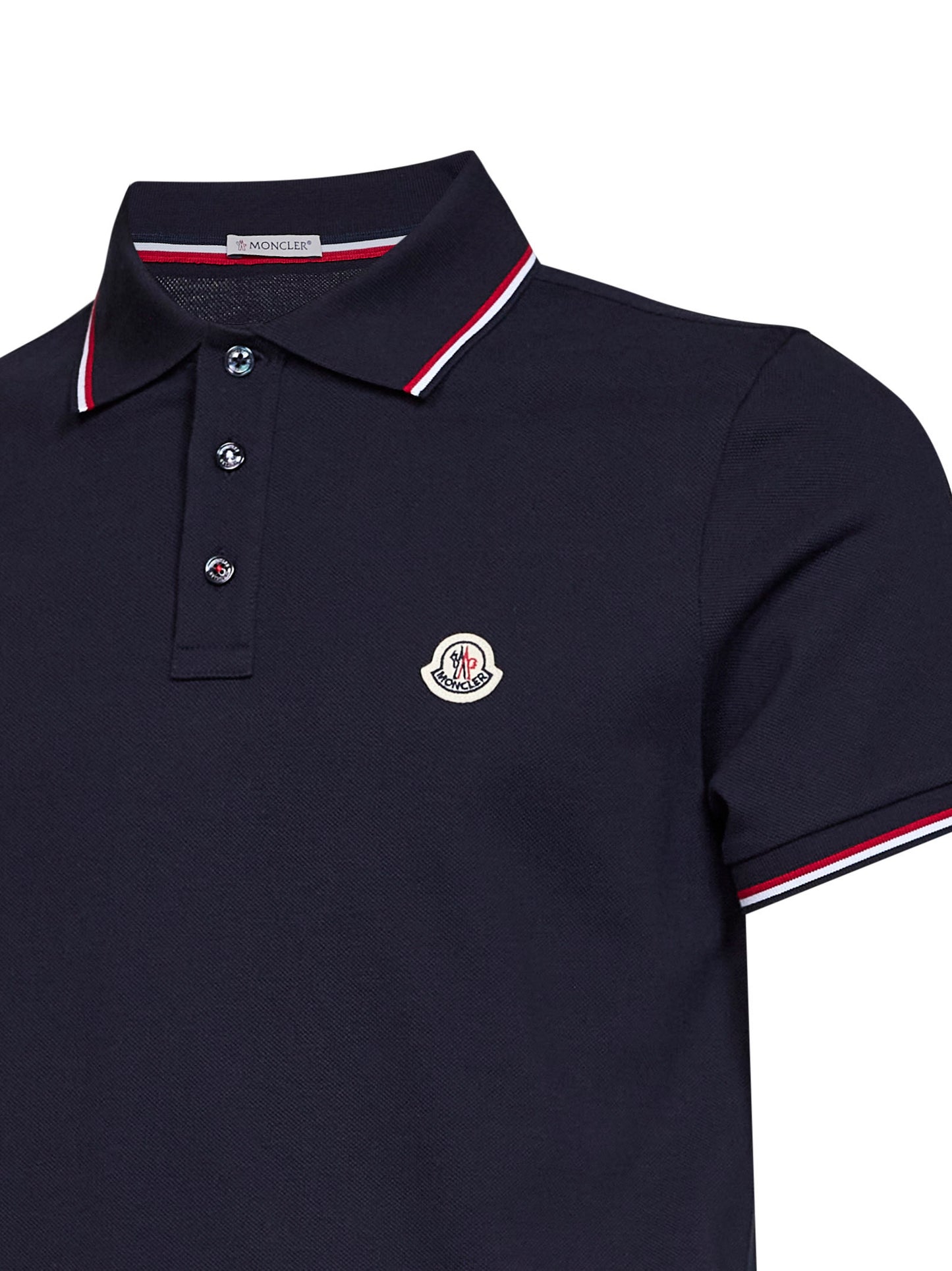 Blue cotton piqué polo shirt with tricolor trims