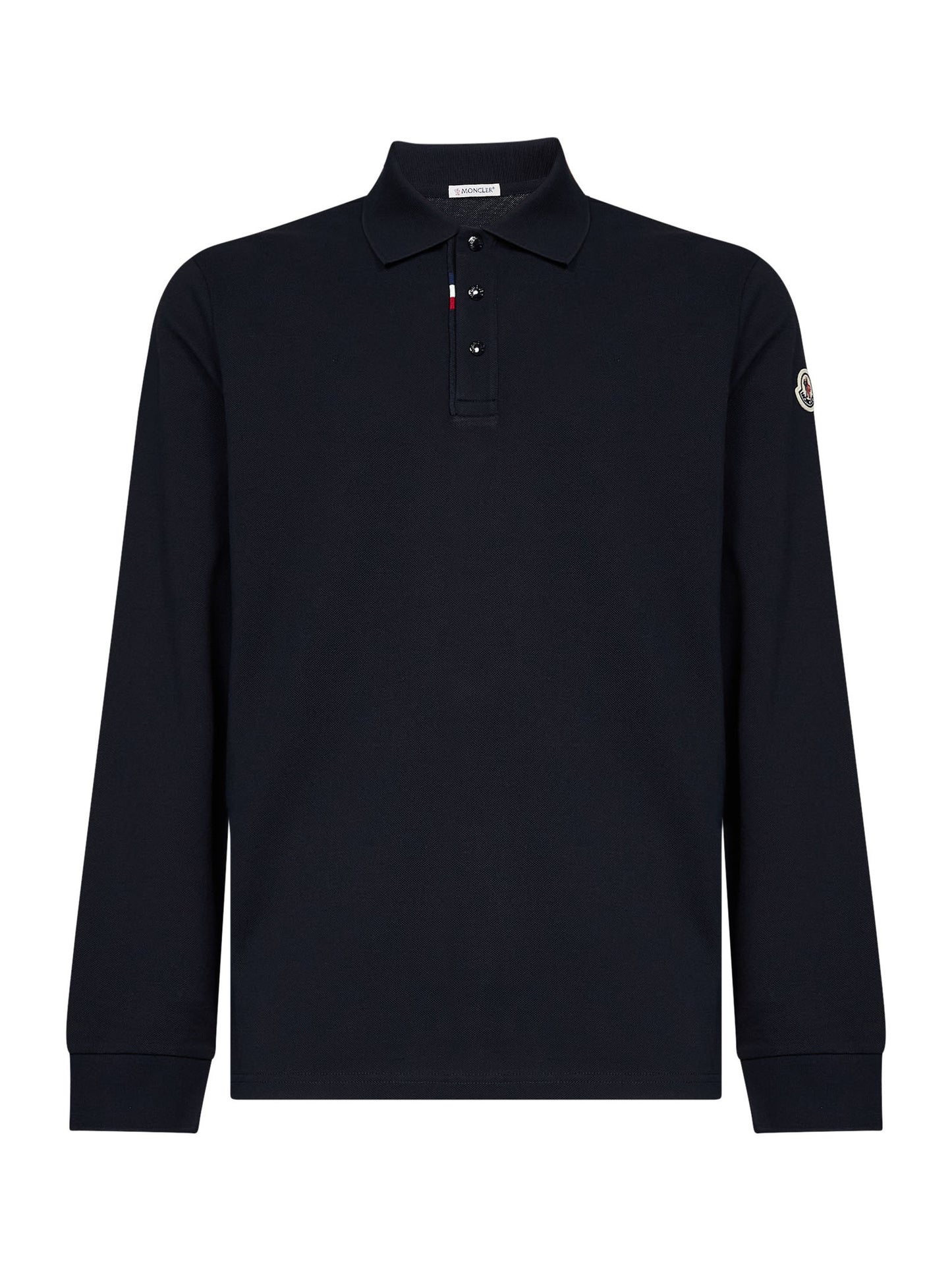 Blue cotton piqué long-sleeved polo shirt with logo